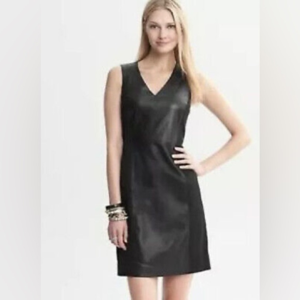 Banana Republic Leather Panel V Neck Sheath Dress